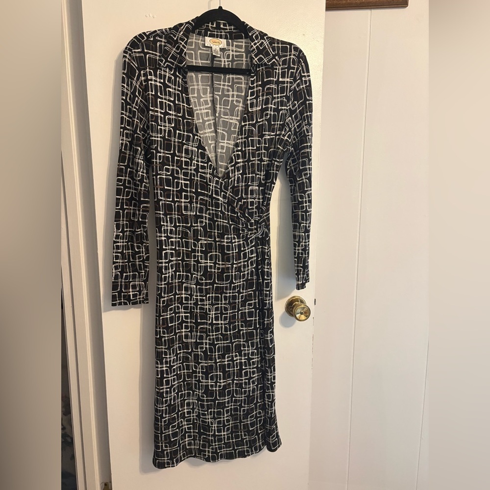 Talbots Black and White Geometric Wrap Dress